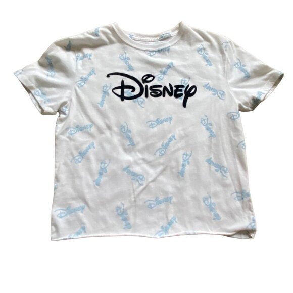 Disney Adult Light Weight Cropped Logo T-Shirt-White-Size S-GUC - Picture 1 of 7